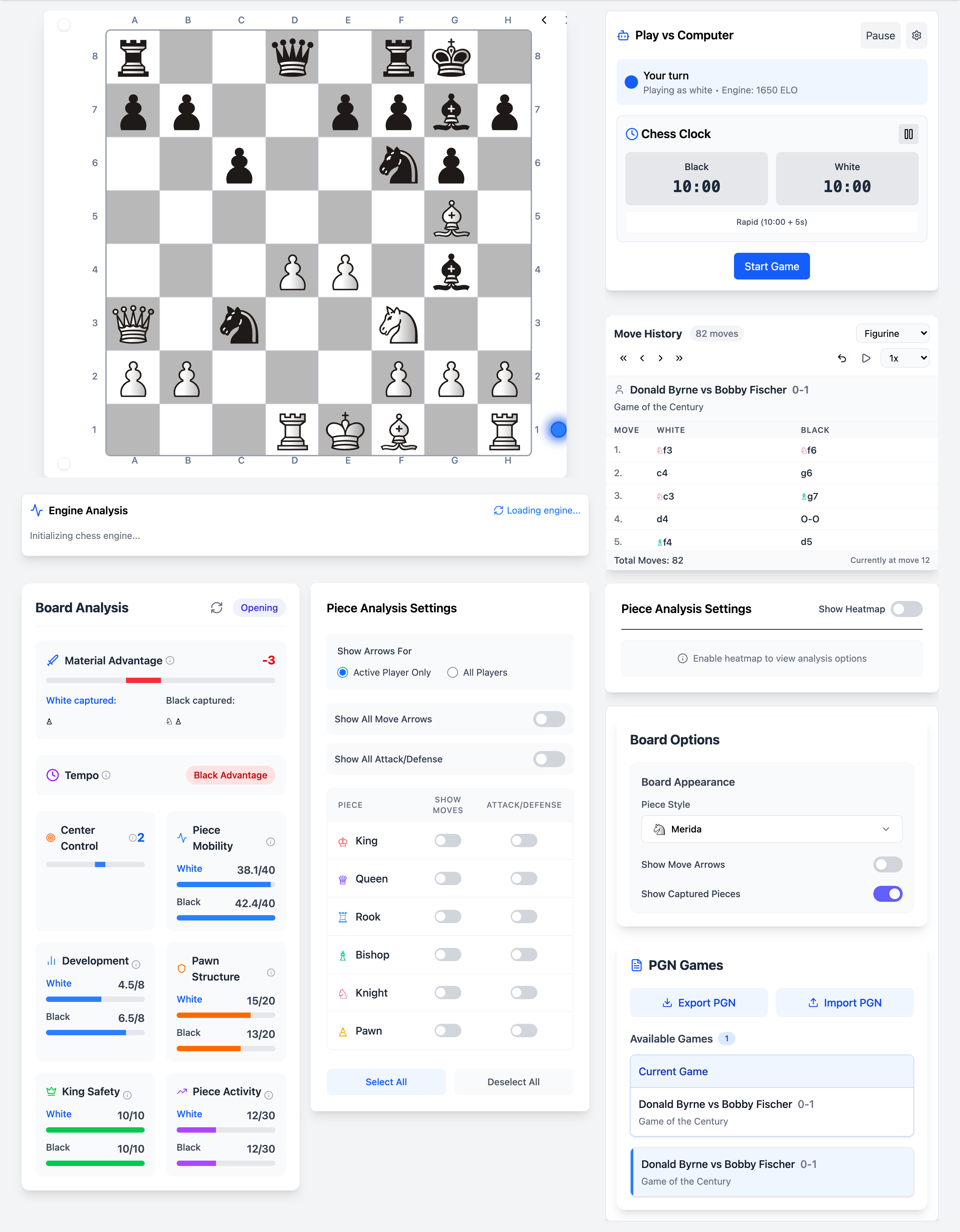 Chessyi play vs computer mode with adjustable engine strength