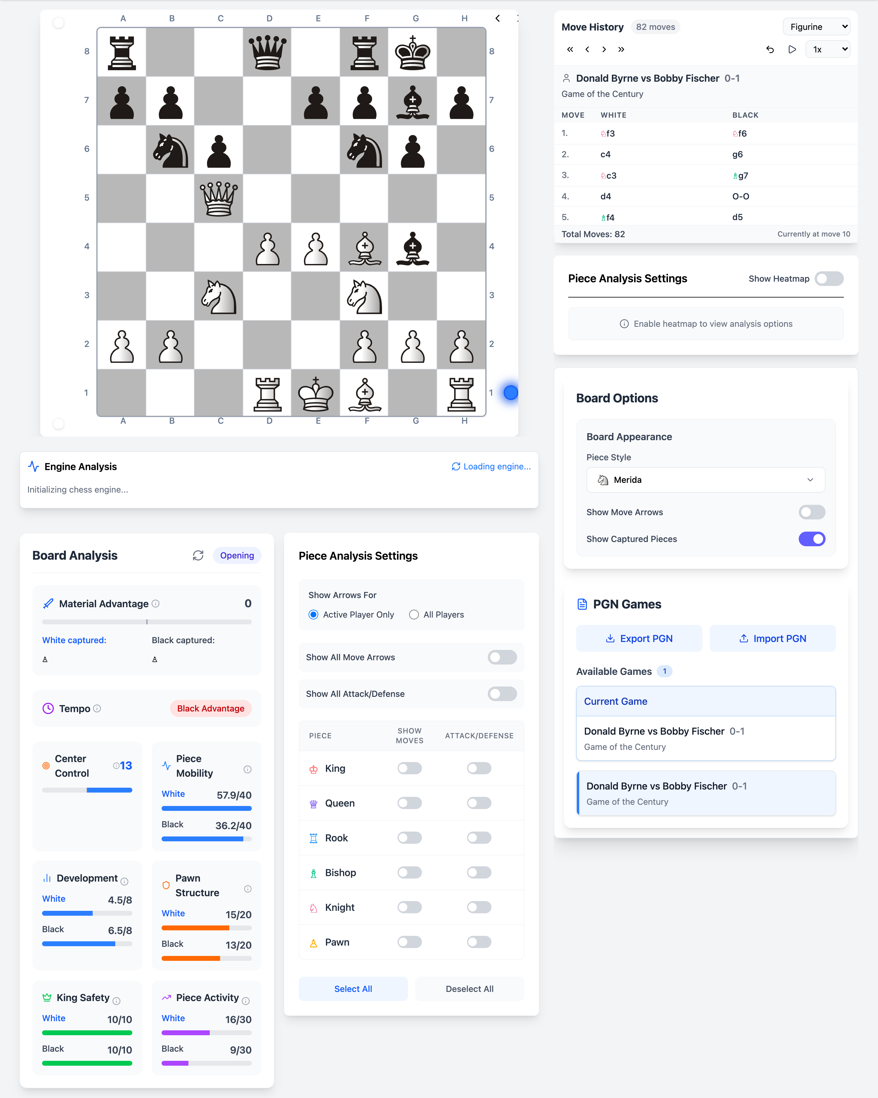 Chessyi PGN game review with move history navigation